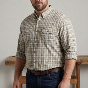 Duluth Trading Co Plaid Shirt Mens XLT Grey Yellow